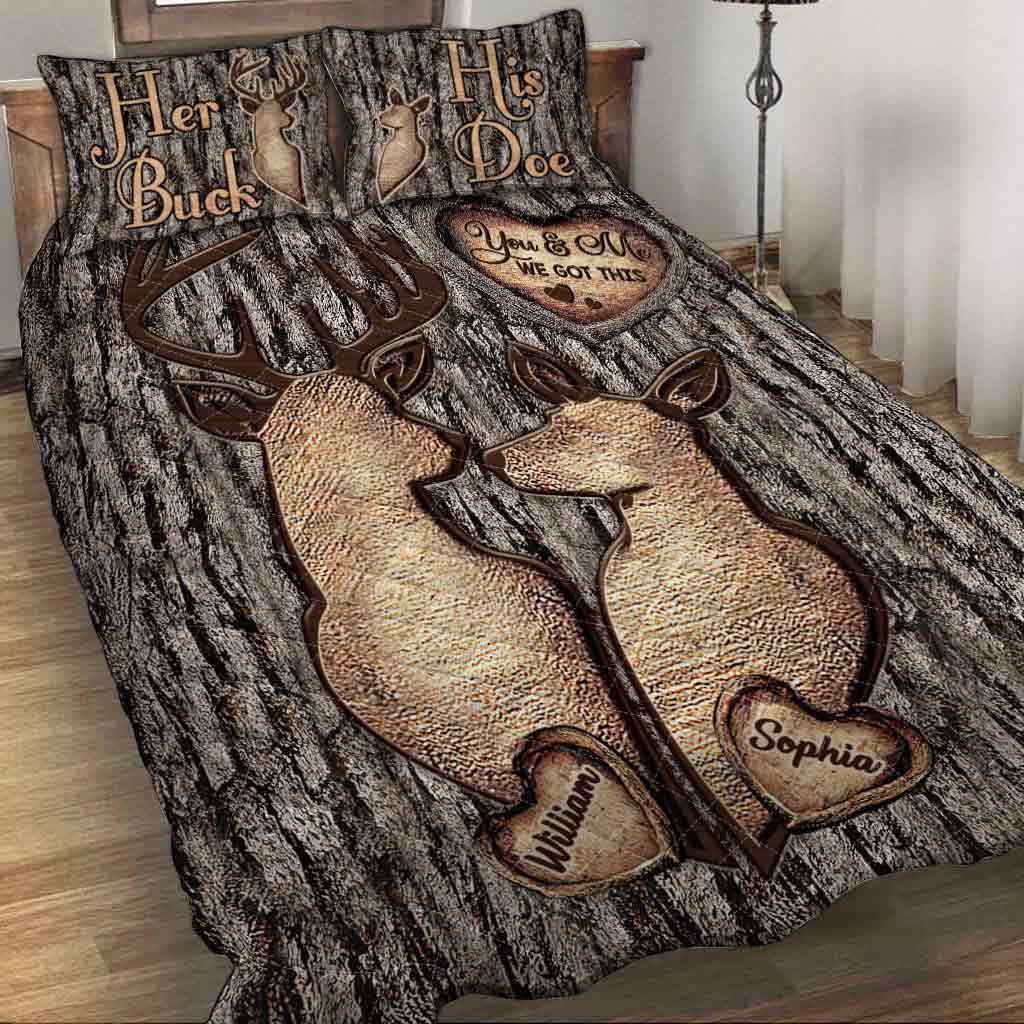 Personalized buck and doe couple quilt set you and me we got this