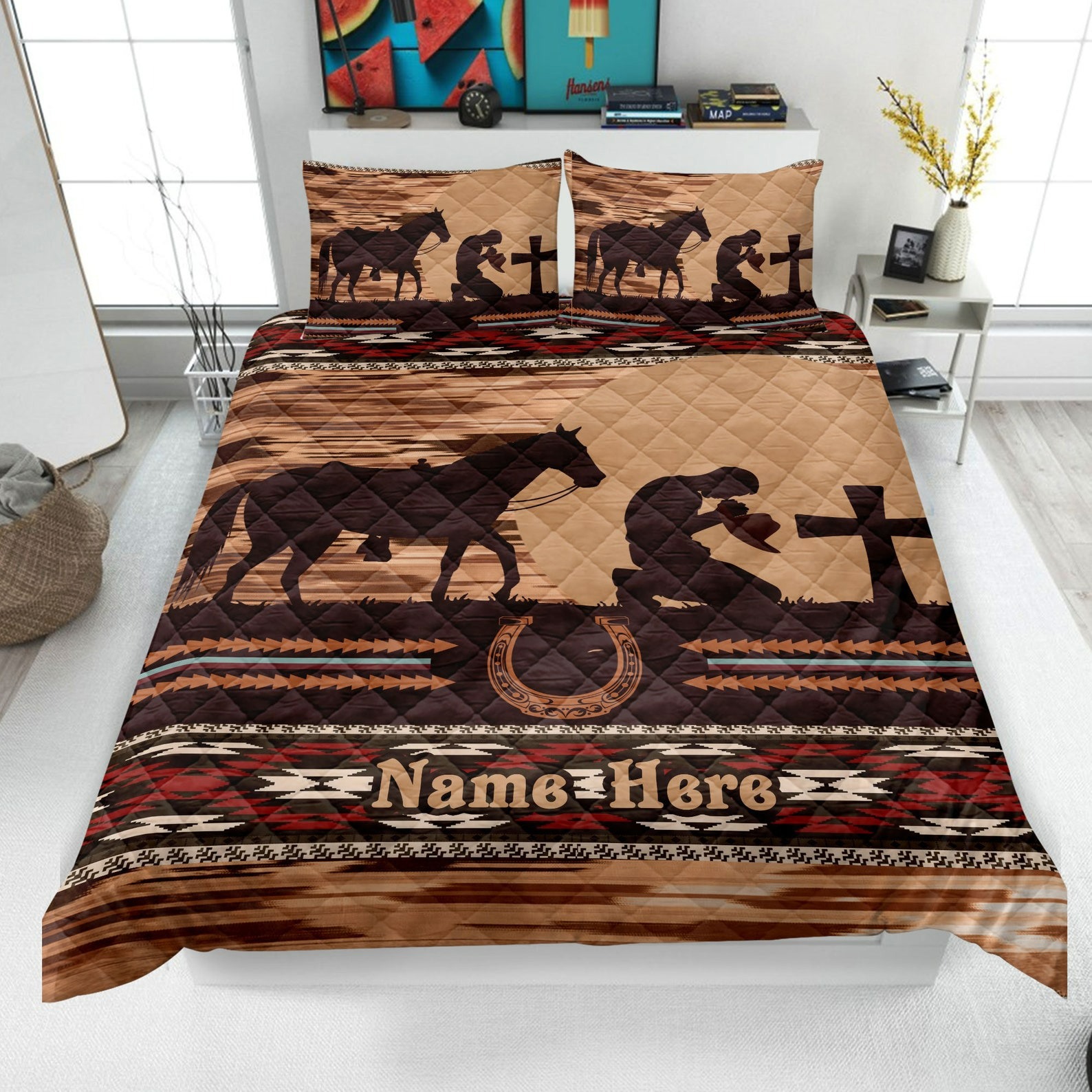 Personalized cowboy quilt set praying cowboy