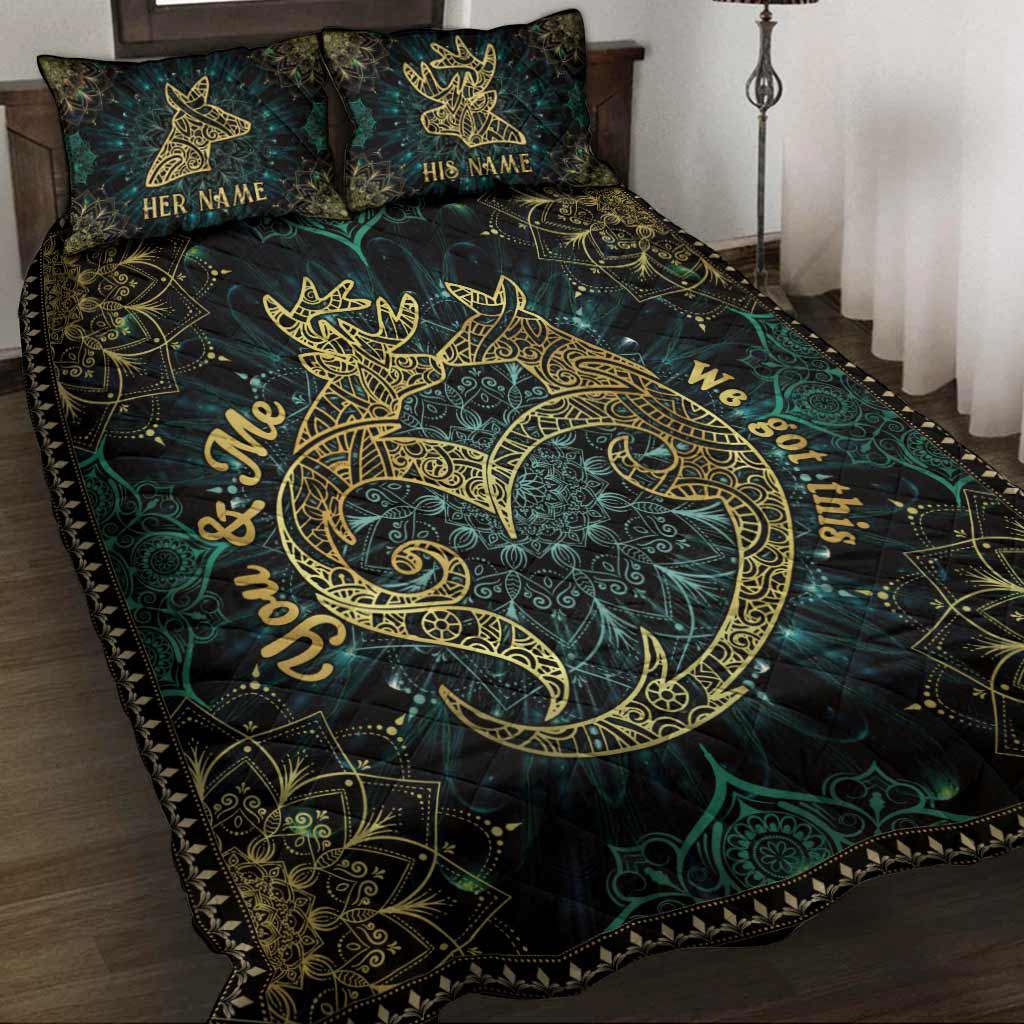 Personalized deer couple quilt set you and me we got this mandala