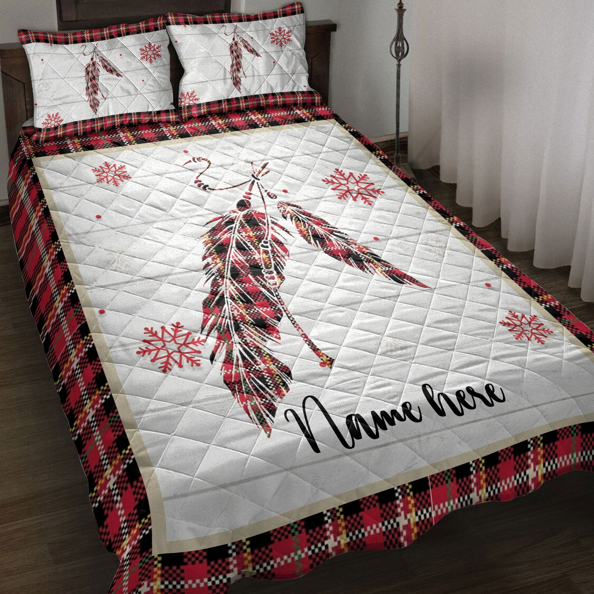 Personalized native american quilt set christmas native feather