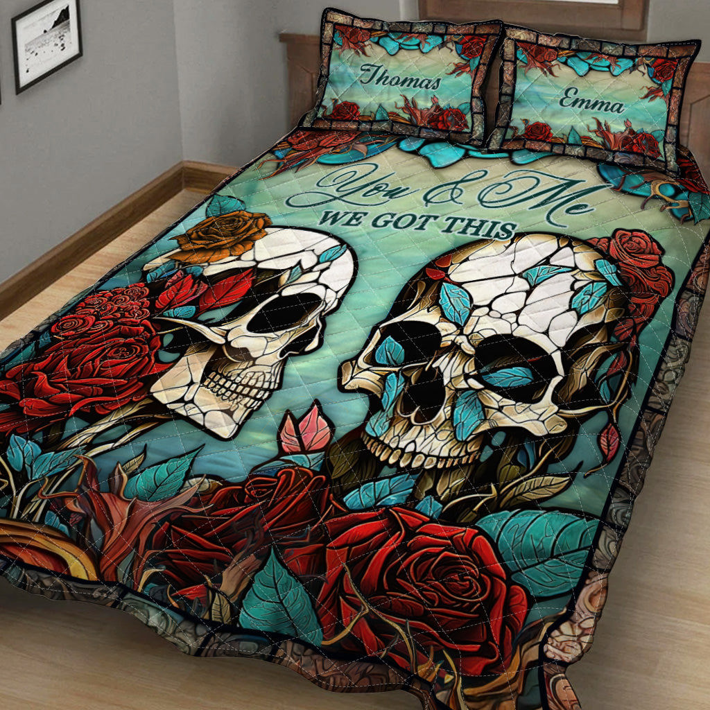 Personalized skull couple quilt set you and me we got this