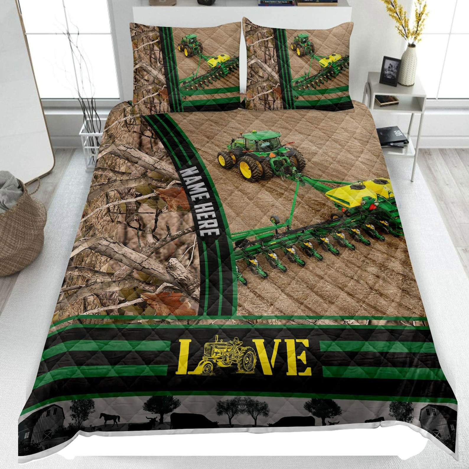 Personalized tractor quilt set farm tractor