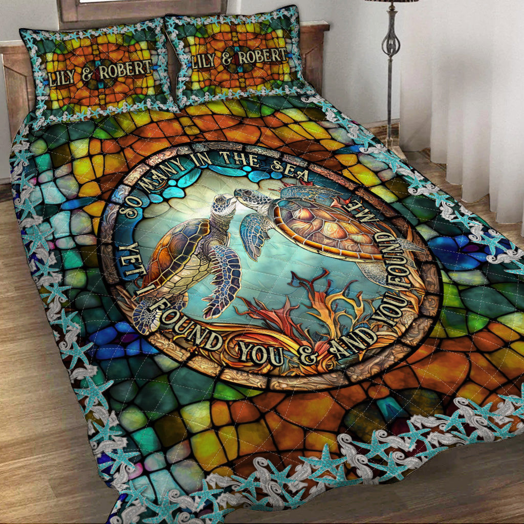 Personalized turtle couple quilt set i found you and you found me