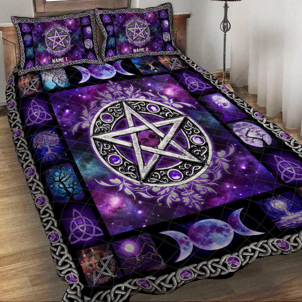 Personalized witch quilt set mystical pentacle