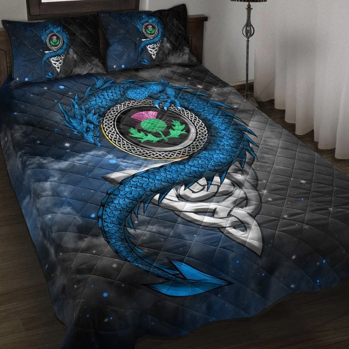 Scotland celtic quilt bed set dragon and thistle with celtic