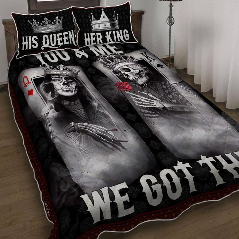 Skull poker couple quilt set her king his queen you and me we got this