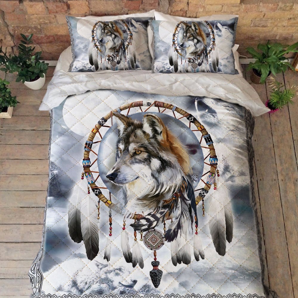 Wolf quilt bedding set native american wolf dreamcatcher