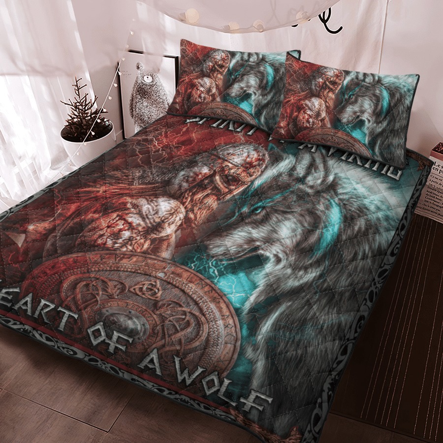 Wolf viking quilt set heart of a wolf