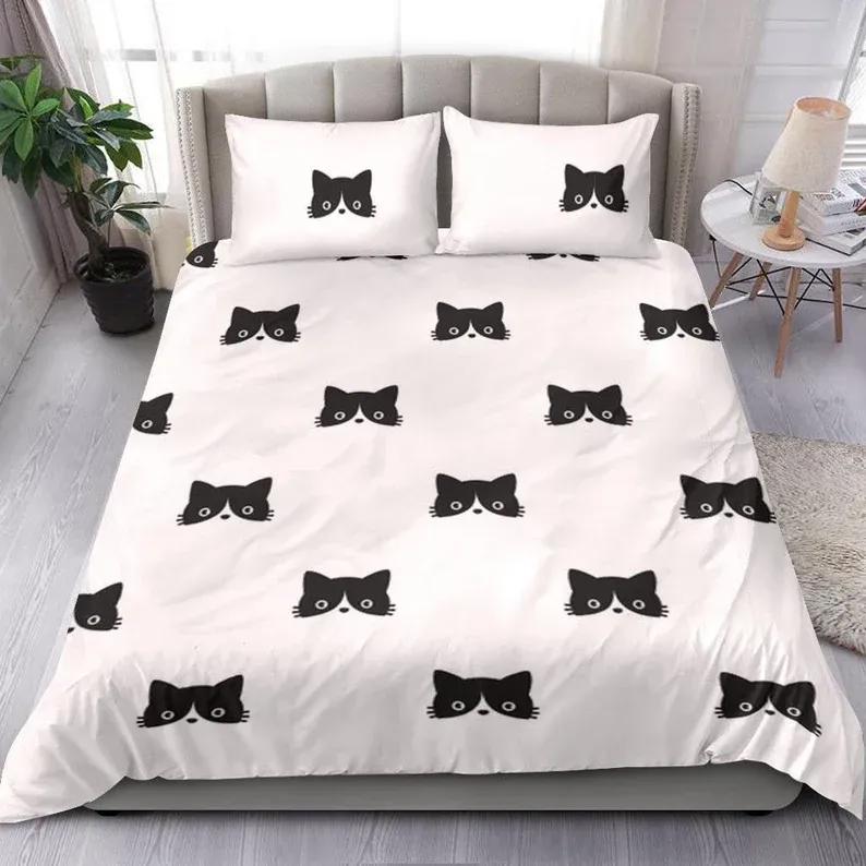 Black cat duvet cover and pillow covers - black cat bedding set