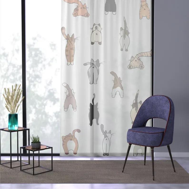 Cats pattern window curtain - animal curtain