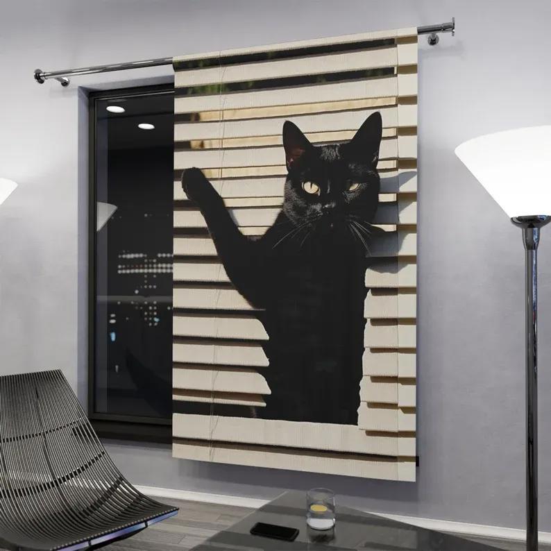Custom cat art window curtain
