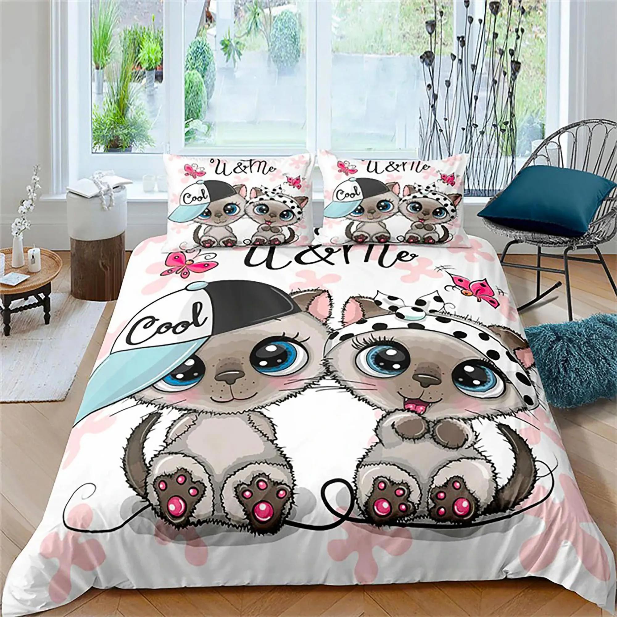 Cute bedding set cartoon cat dogs toddler bedding set