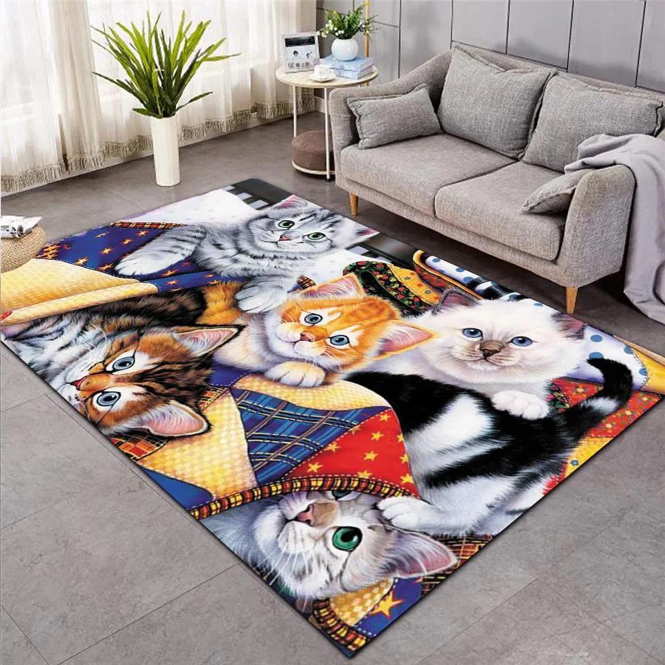 Cute pet cat and dog print floor mat living room bedroom rug
