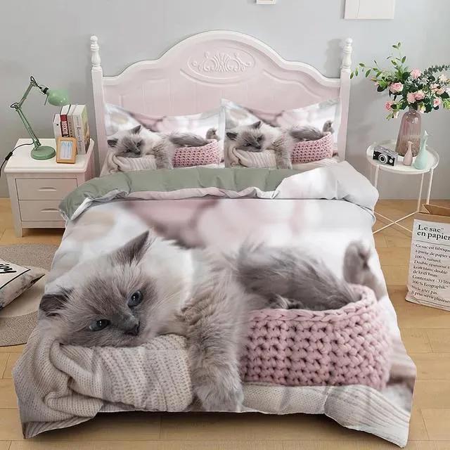 Lovely pet cat duvet cover cute kitten bedding set