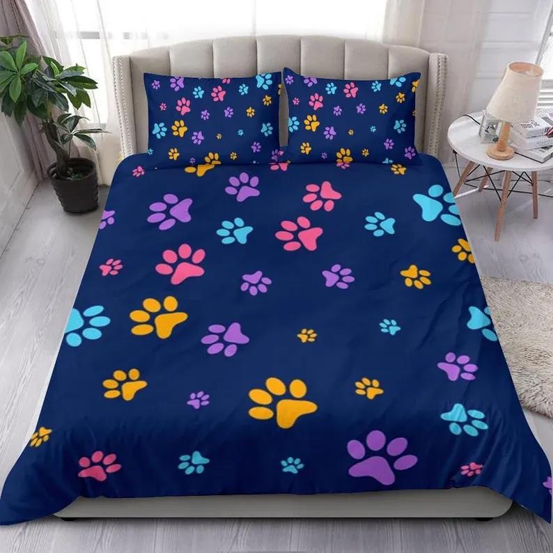 Paw print duvet cover and pillow covers - paw print bedding set
