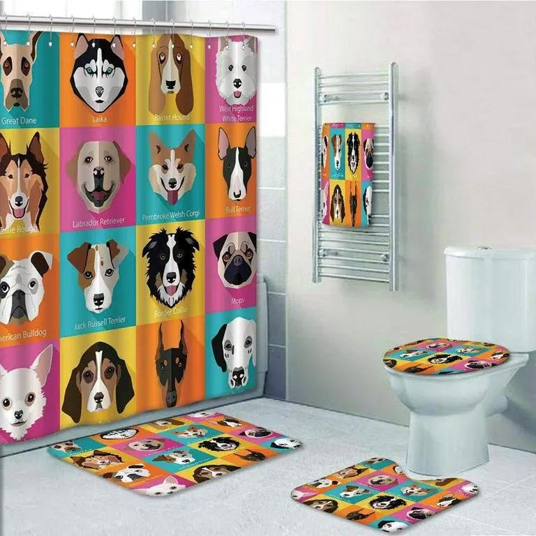 Prtau kids with dogs retro popart bulldog hound cartoon for dog bathroom set