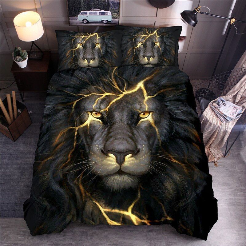 3d mighty black lion bedding set