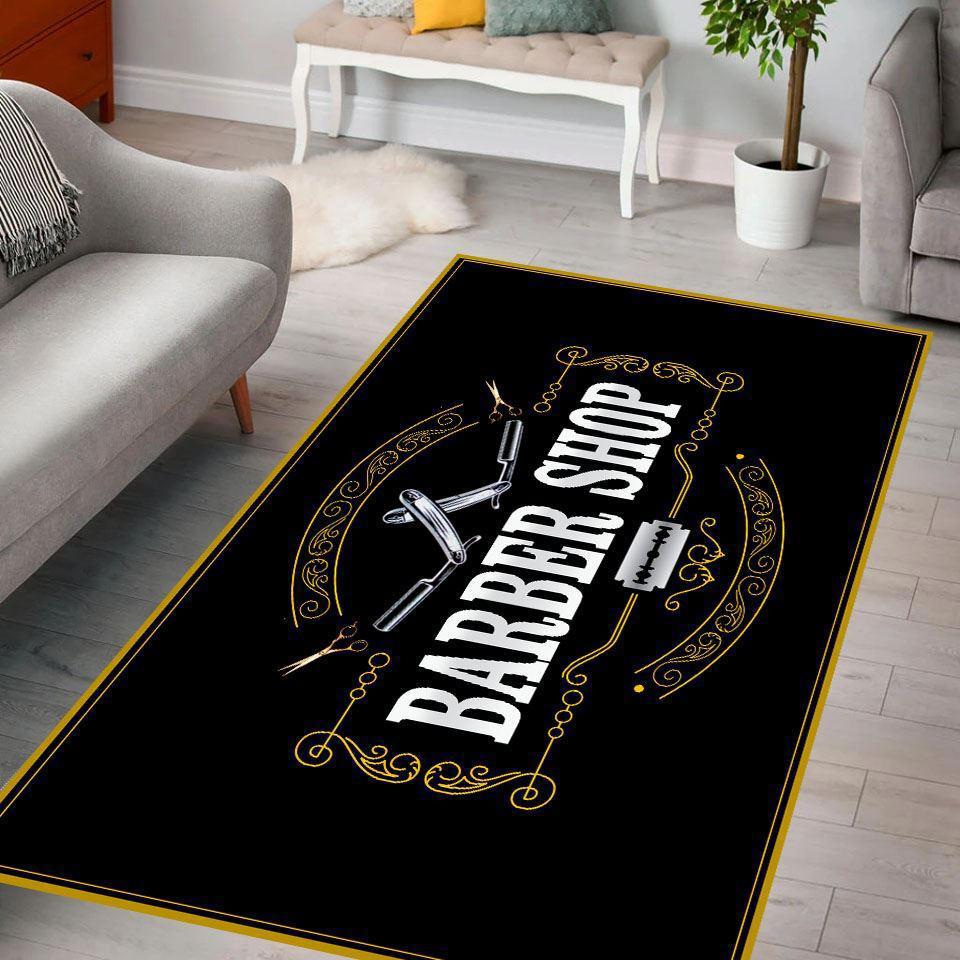 Barber rug barber shop barber tools gold black area rug full size