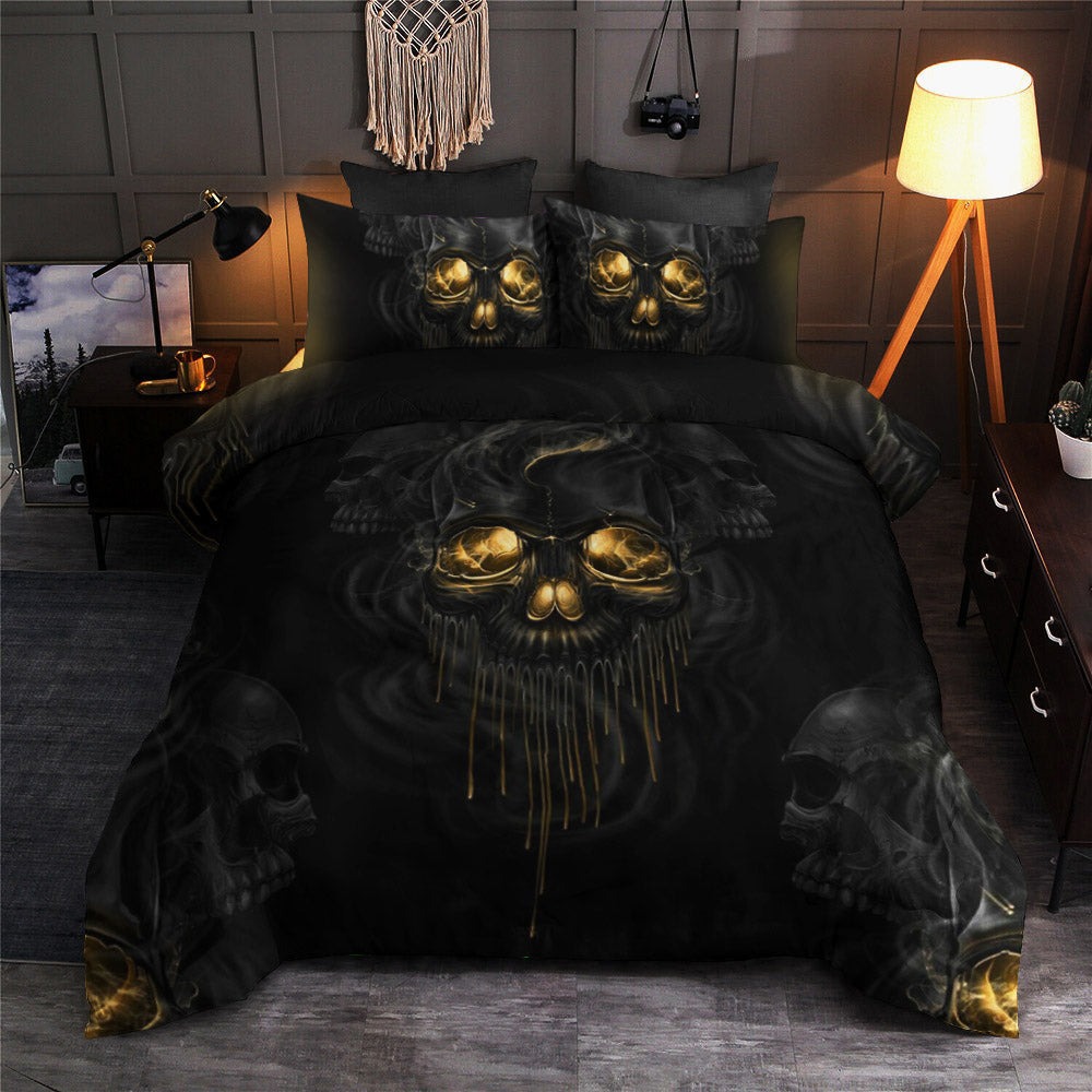 Black skull bedding set