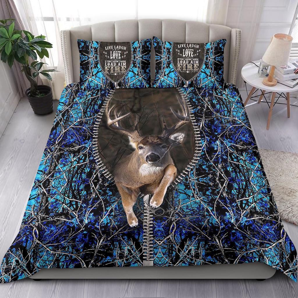 Buck hunting 3d bedding set blue