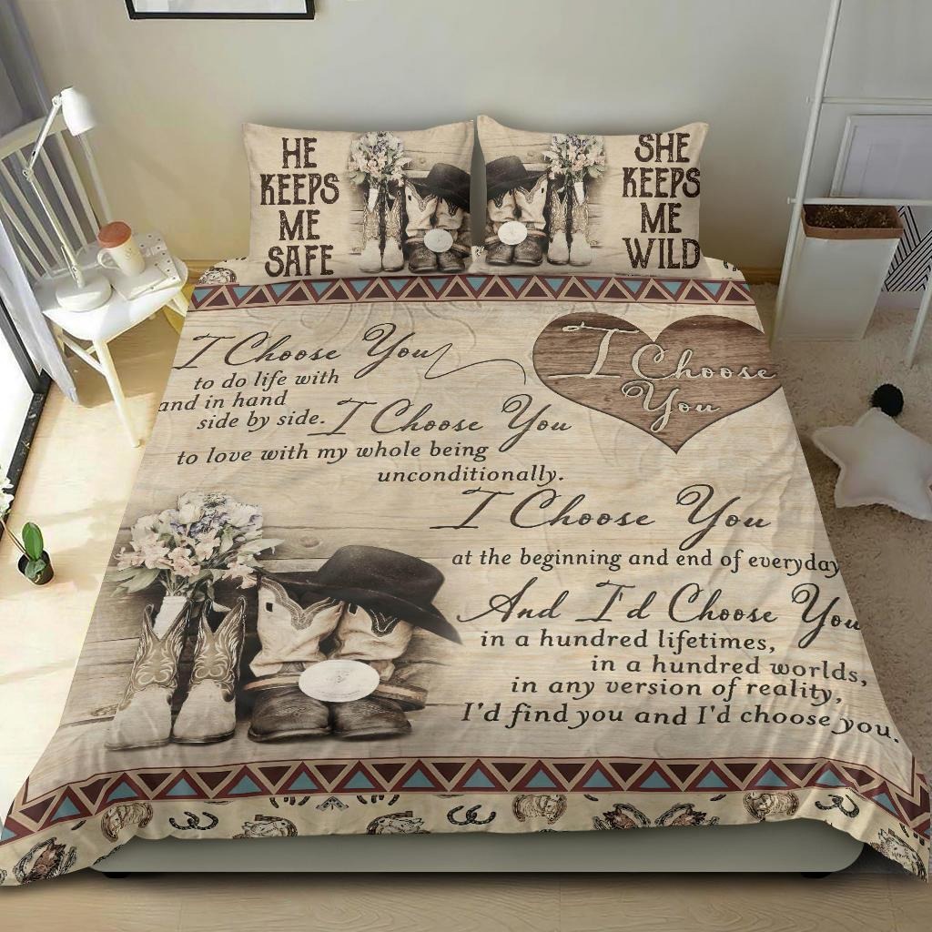 Couple bedding set he keeps me safe she keeps me wild