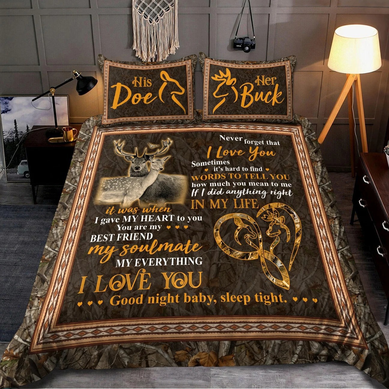 Couple deer bedding set his doe her buck never forget that i love you