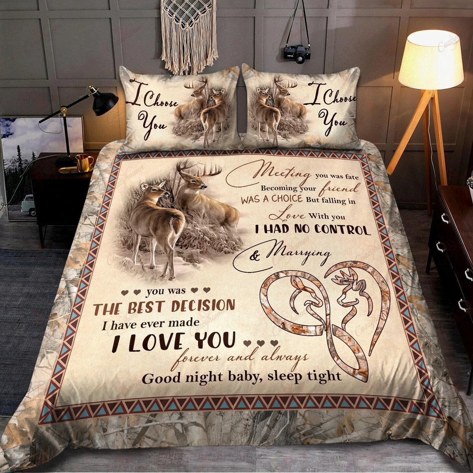 Couple deer bedding set meeting you was a fate i choose you