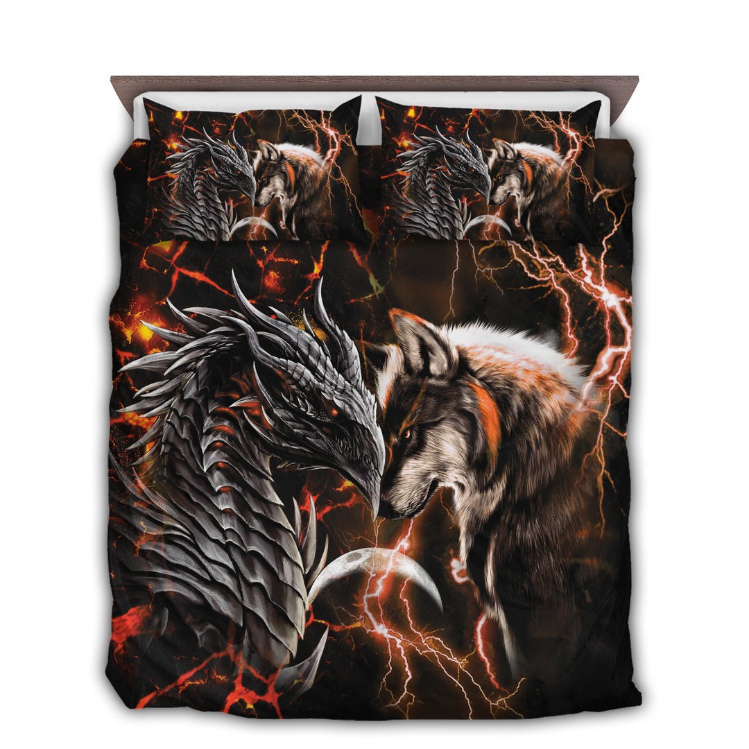Dragon and wolf bedding set orange