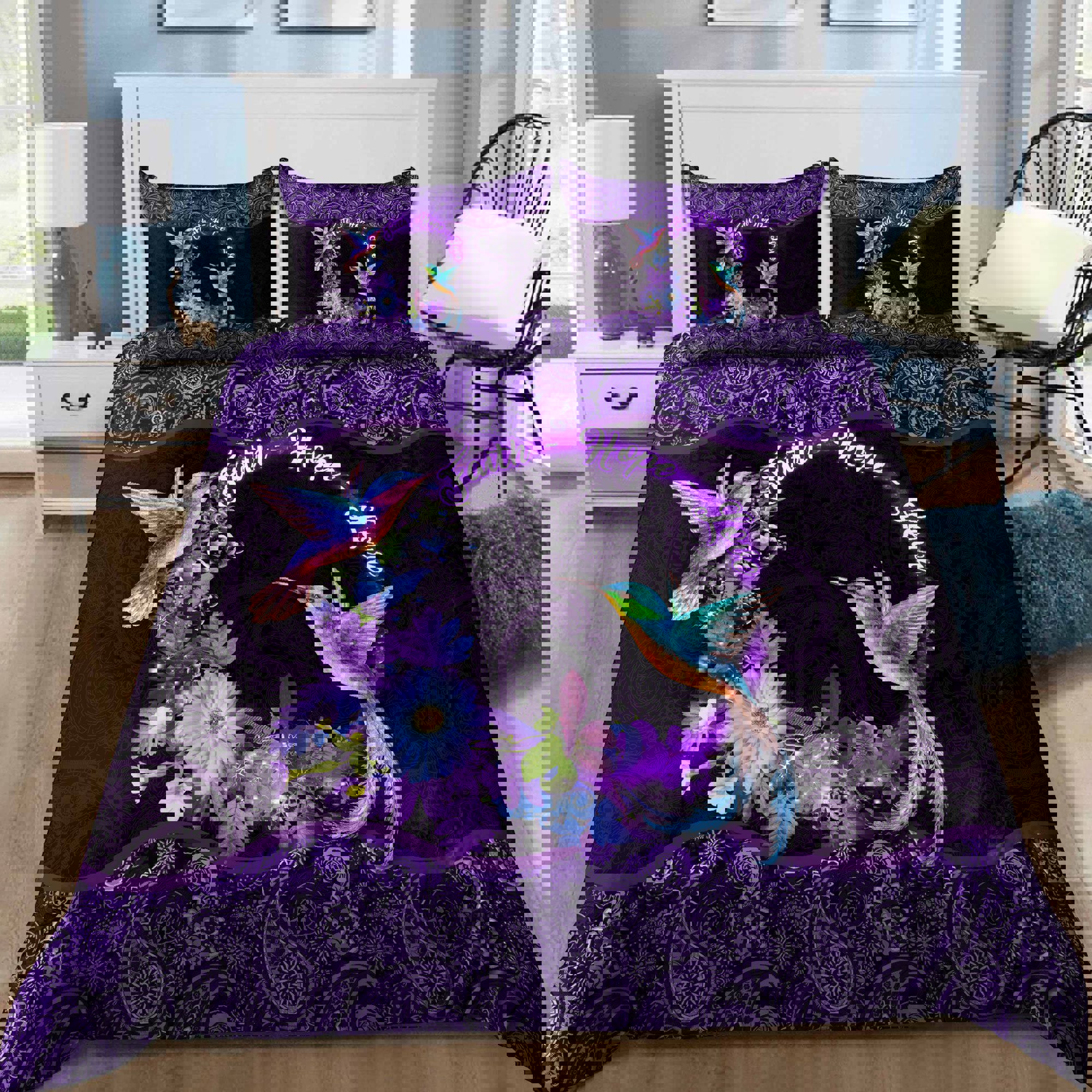 Hummingbird couple bedding set faith – hope – love