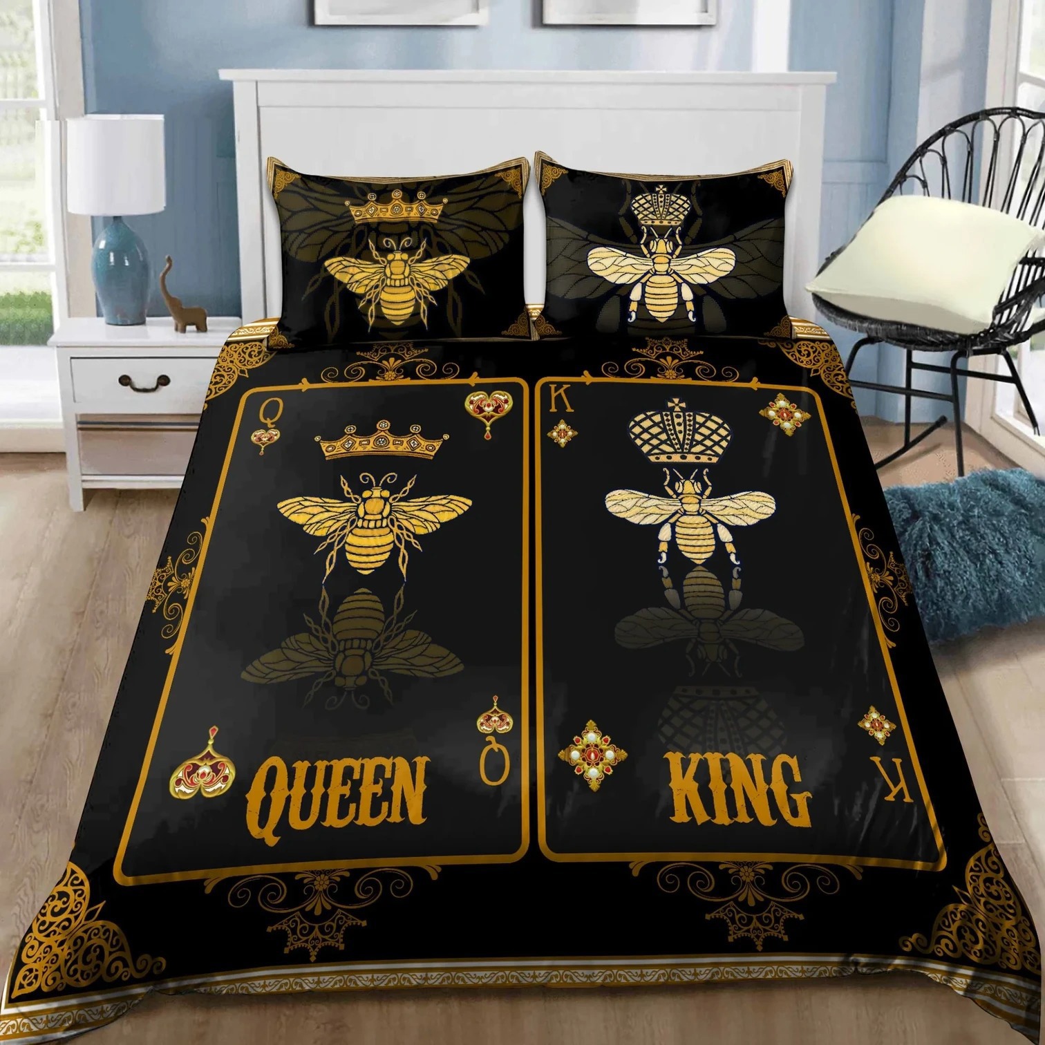 King and queen bee poker bedding set