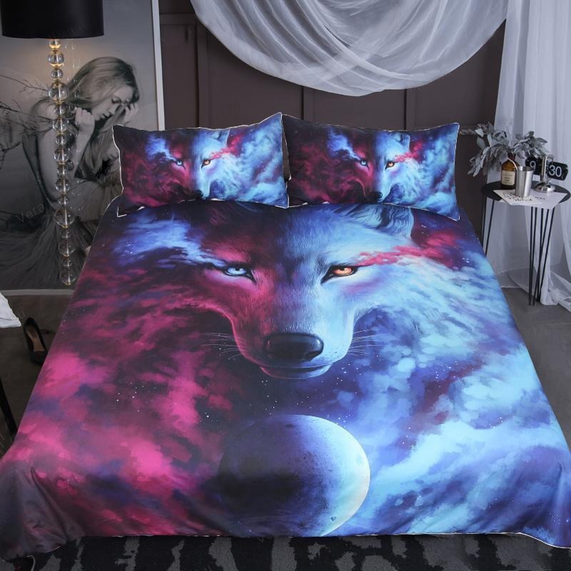 Light & dark wolf bedding set