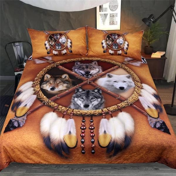 Native american wolf bedding set 4 wolves