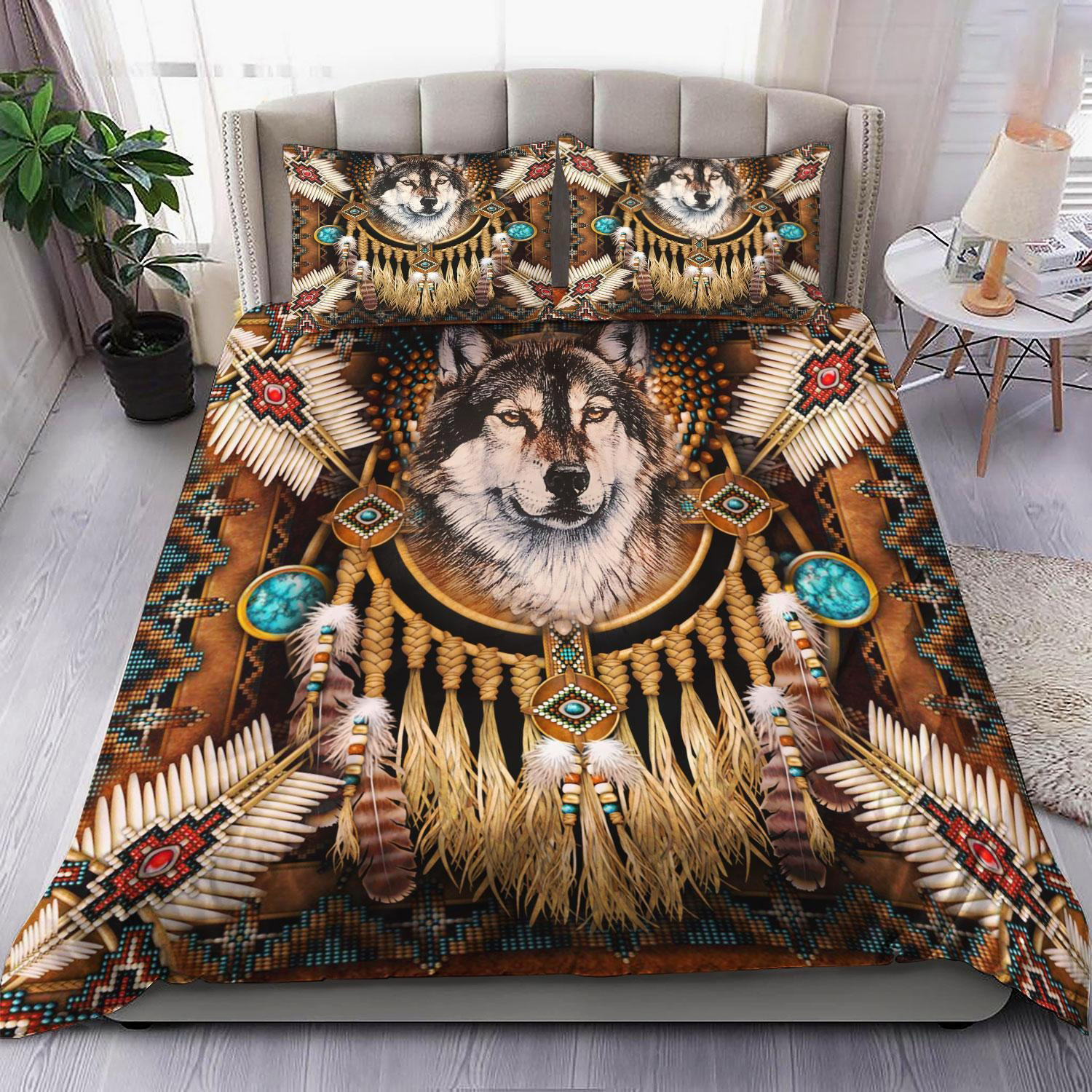 Native american wolf spirit bedding set