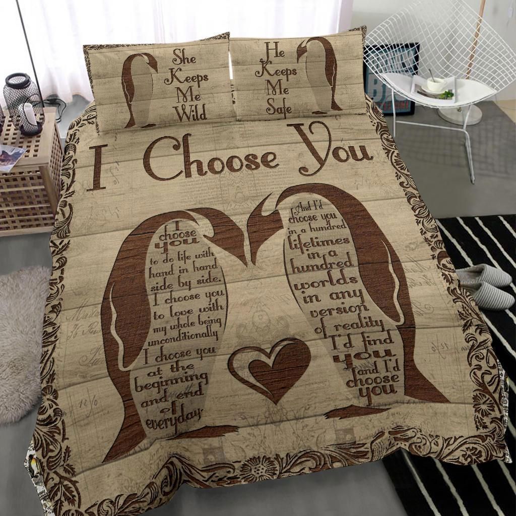 Penguin couple bedding set i choose you
