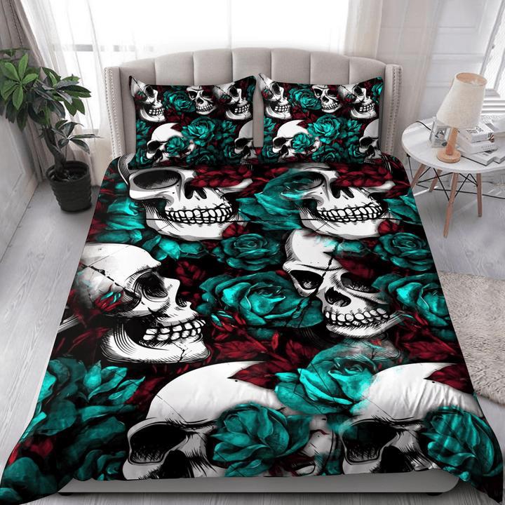 Skull bedding set blue rose