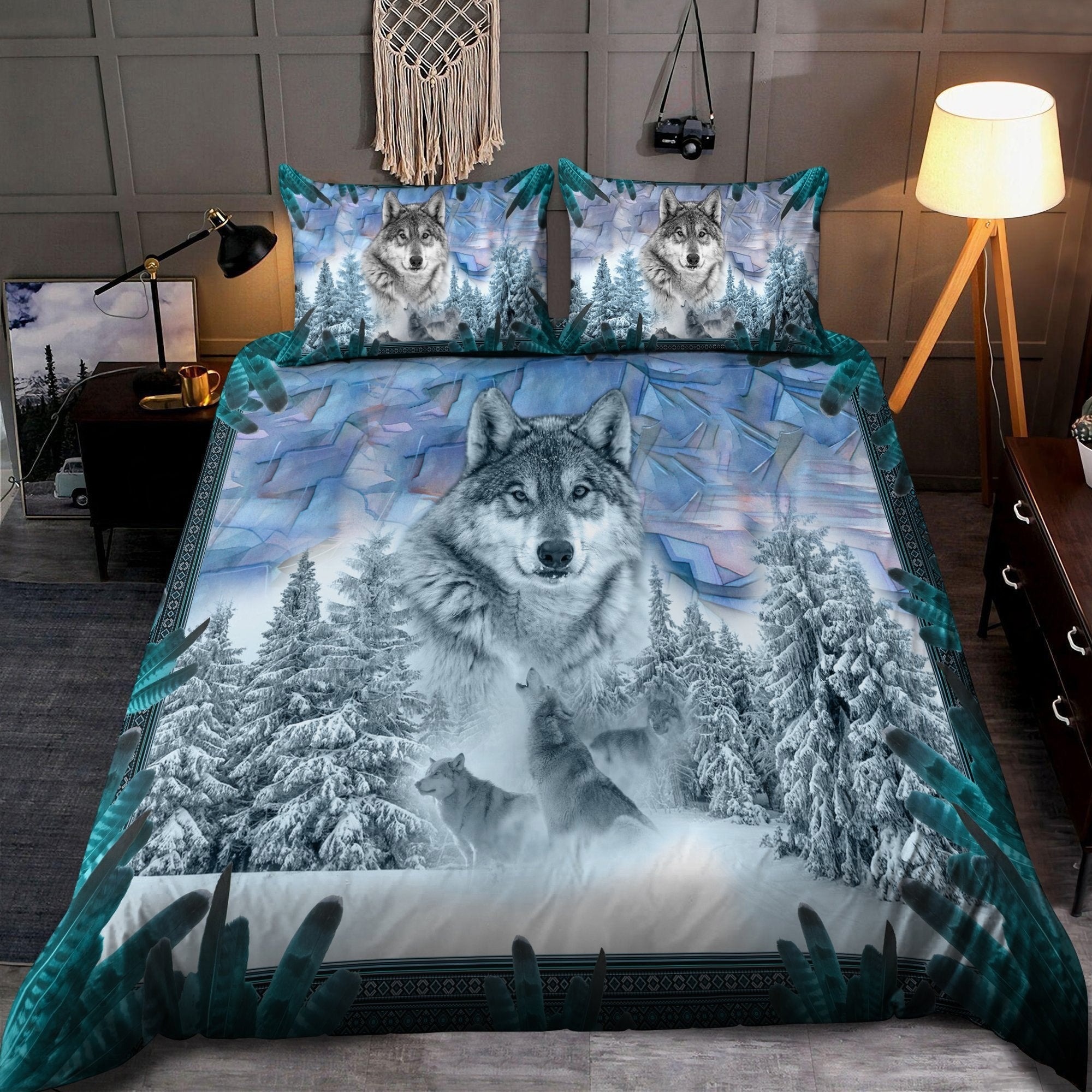 Wolf bedding set wolf in the ice pine forest