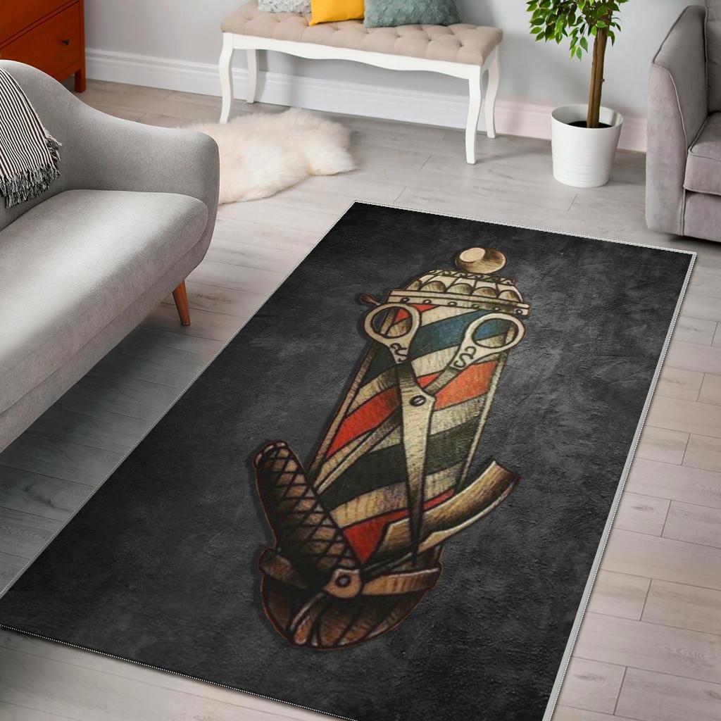 Barber pole tattoo area rug