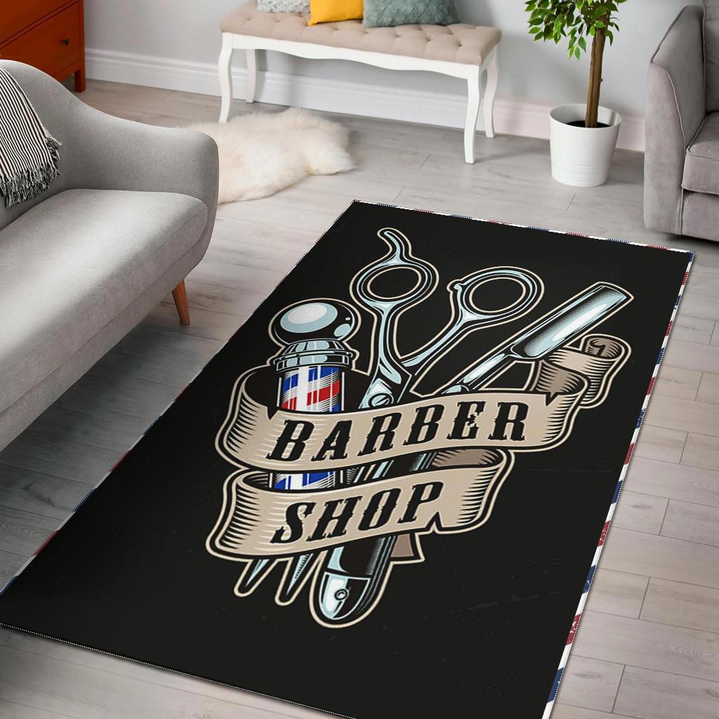 Barber shop rug colorful barber tools black full size