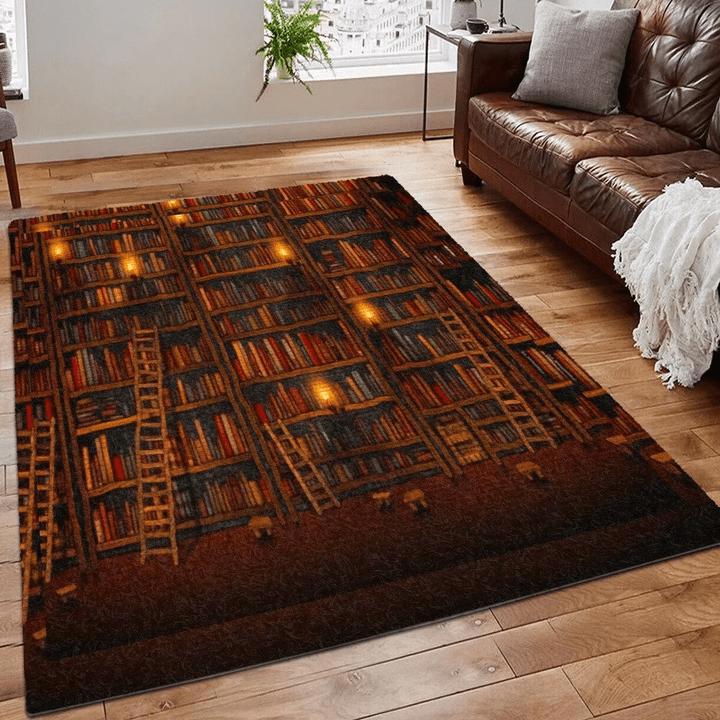 Book lover librarian rug vintage library bookshelf