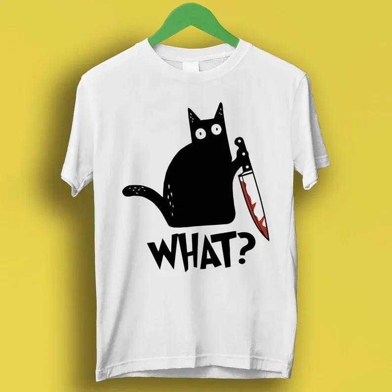 Cat what murderous black cat with knife t shirt