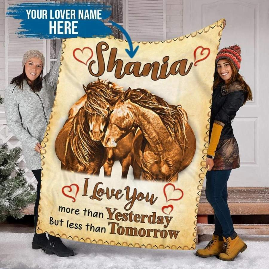 Custom name horse couple blanket i love you more than yesterday