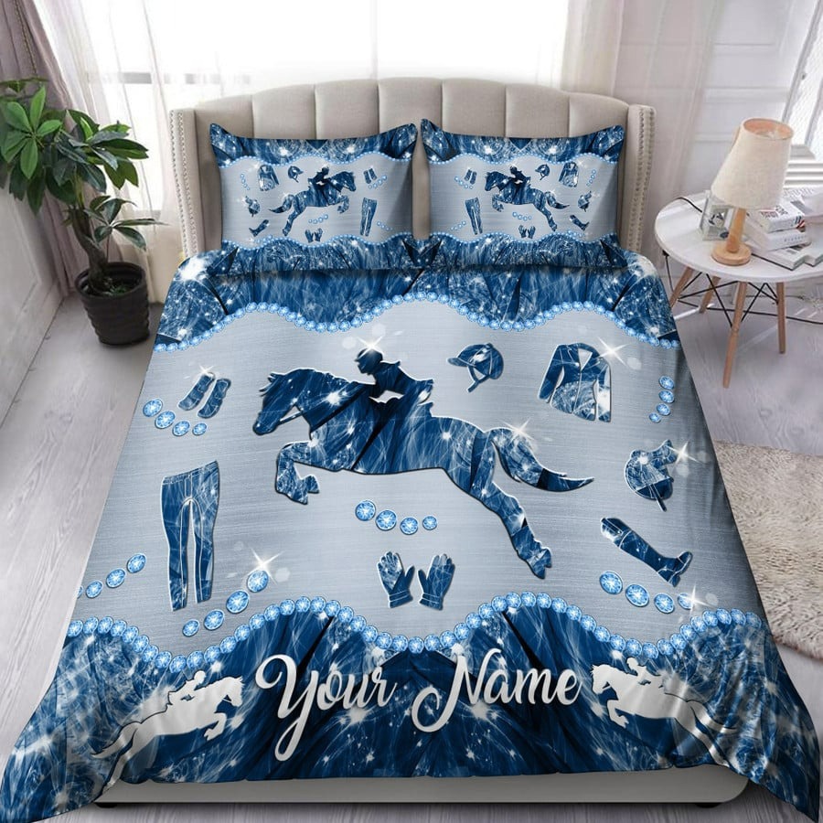 Custom name horse racing girl bedding set