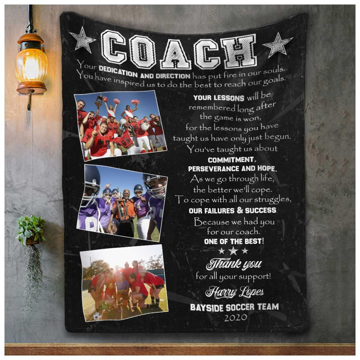 Custom photo blanket for coach from team thank you coach