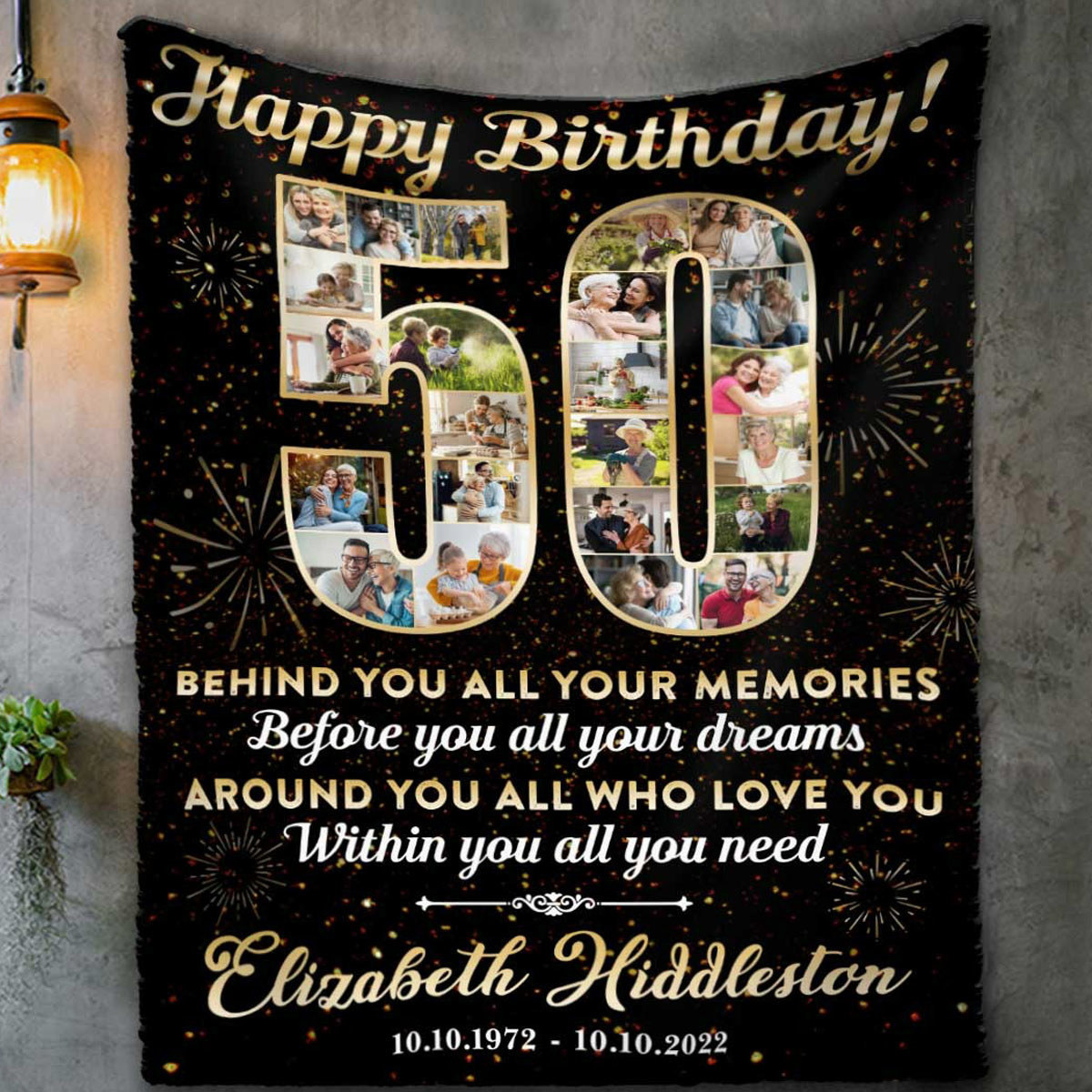 Custom photo collage 50th birthday blanket