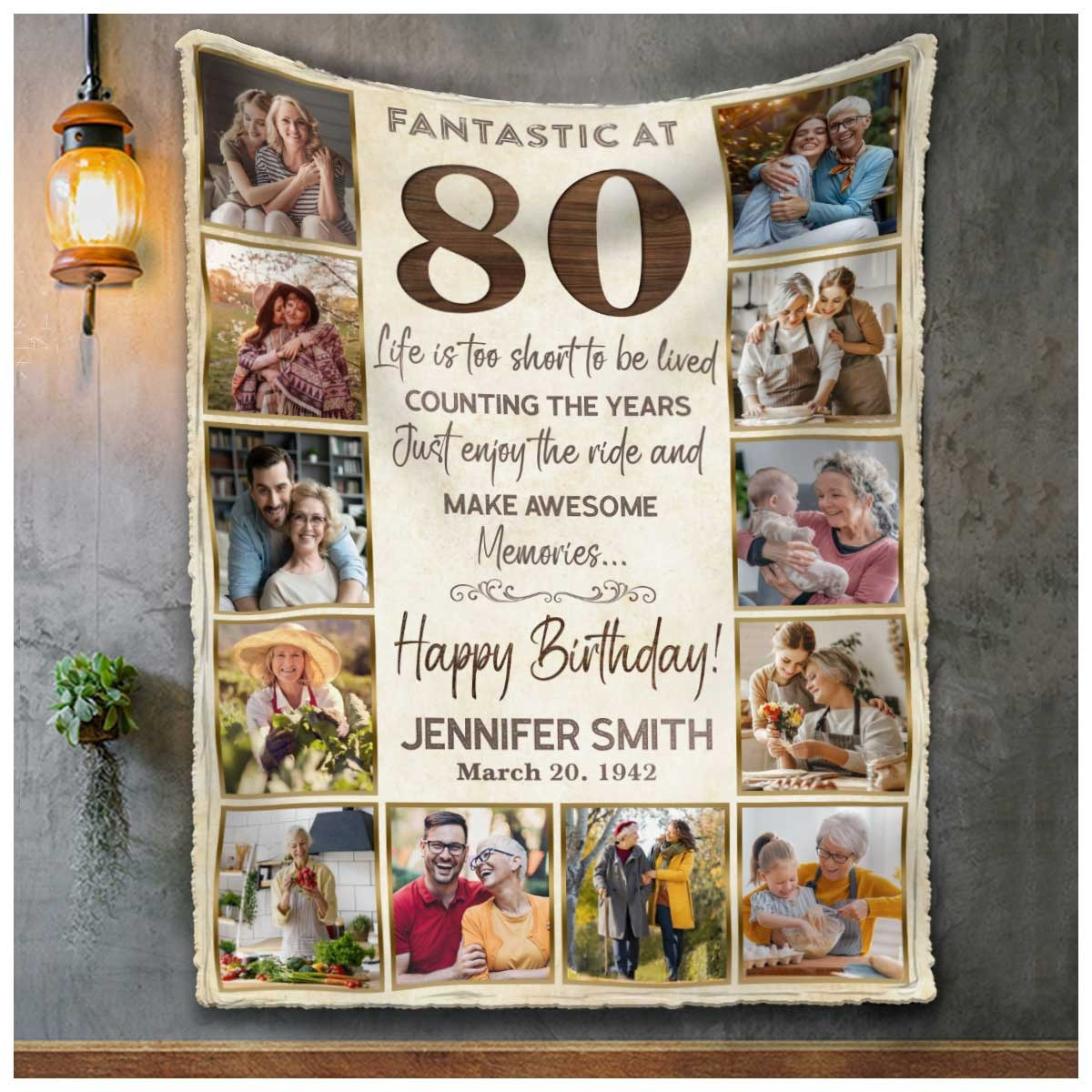 Custom photo collage 80th birthday blanket
