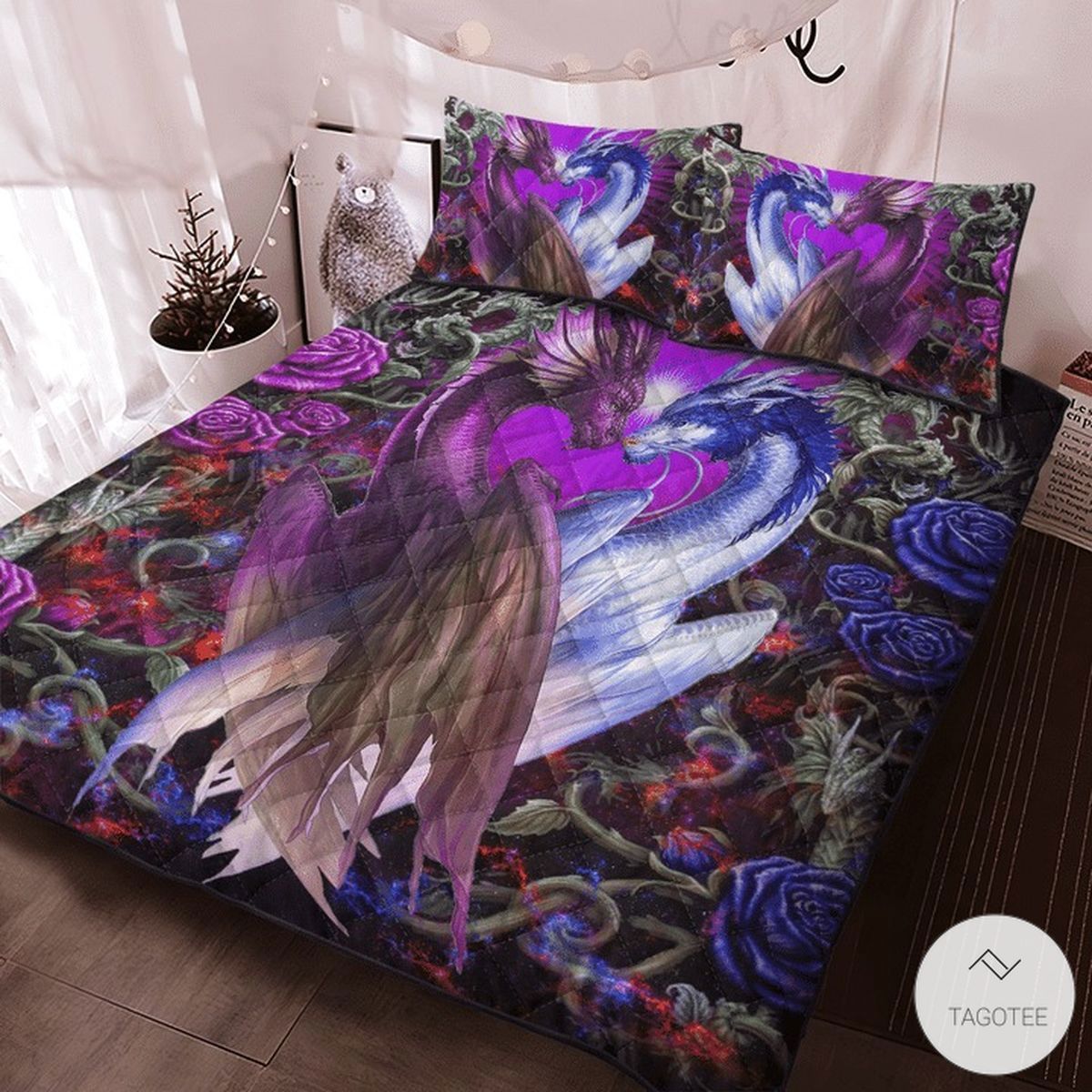 Dragon couple quilt set rose