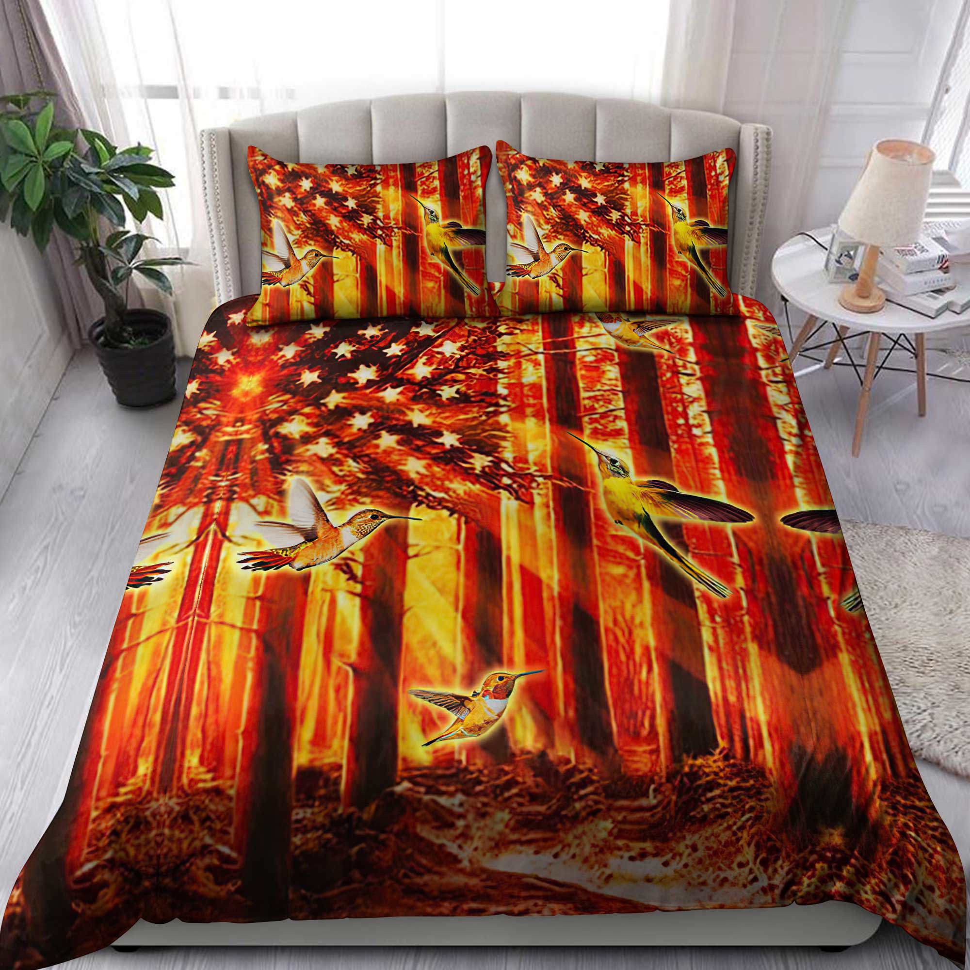 Hummingbird bedding set american flag