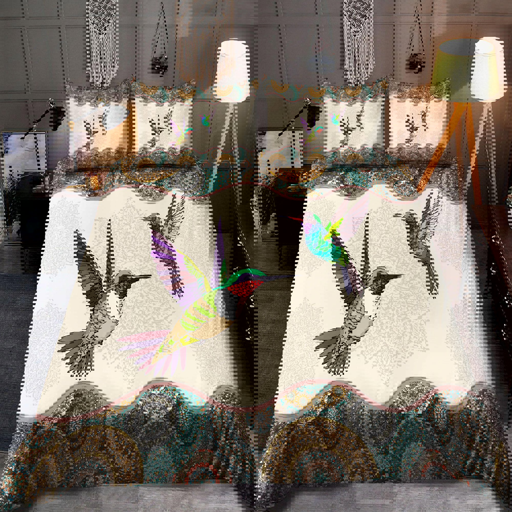 Hummingbird vintage mandala bedding set