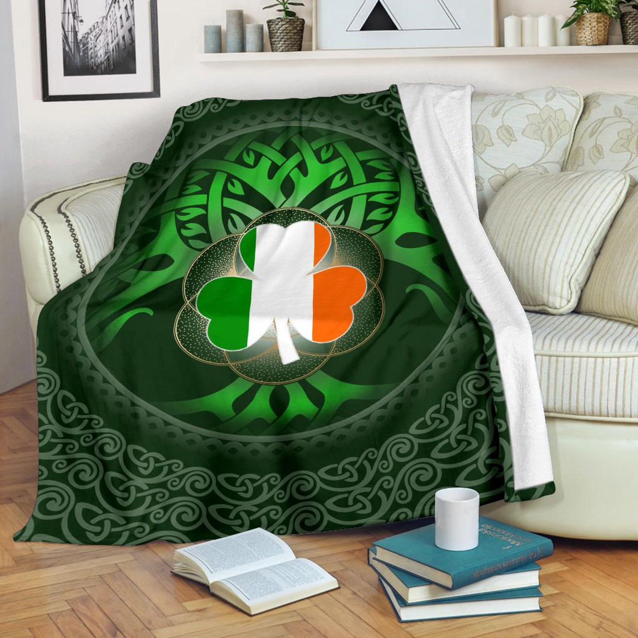 Irish blanket celtic shamrock and tree of life