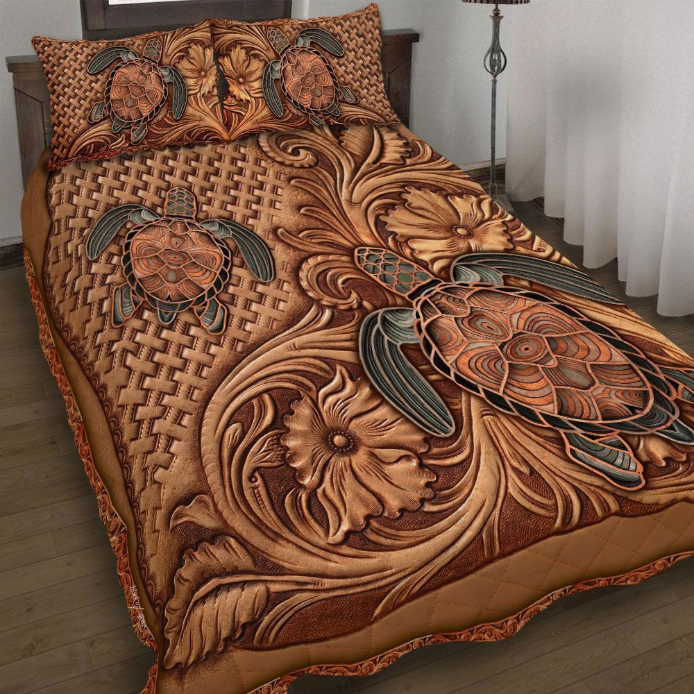 Love turtles quilt set wood pattern style